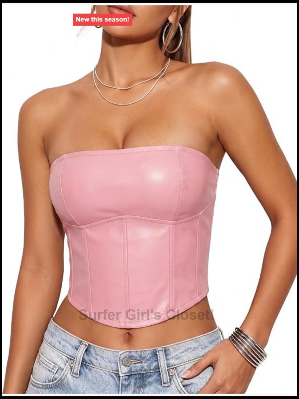 Faux Leather Tube Top Strapless Crop Tank Bodycon Corset Top